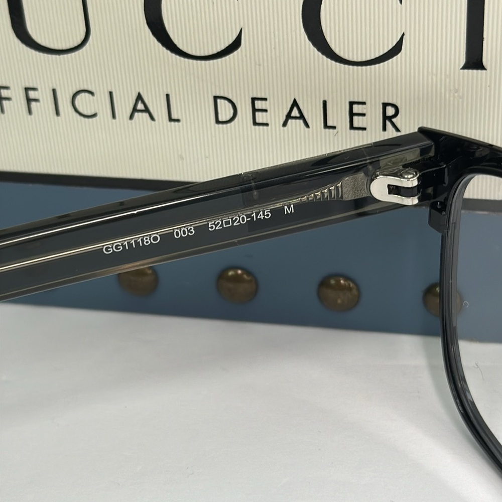 Auth - Gucci GG1118O 003 Eyeglasses Men's Black/Grey Full Rim Square Shape 52-2… - Picture 12 of 16